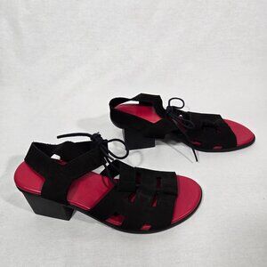 ARCHE Vayase Hipster BLACK Suede Strappy Cutout Block-Heel Sandal Women's Size 6
